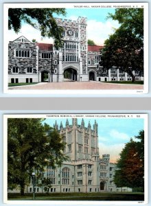 2 Postcards POUGHKEEPSIE, NY ~ Taylor Hall VASSAR COLLEGE Thompson Library