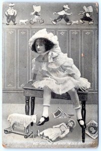 1909 CREEPY WOMAN DRESSED AS CHILD WILL YOU LOVE ME WHEN I'M OLD? POSTCARD