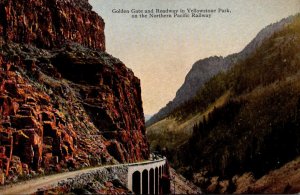Yellowstone National Park Golden Gate and Roadway On The Northern Pacific Rai...