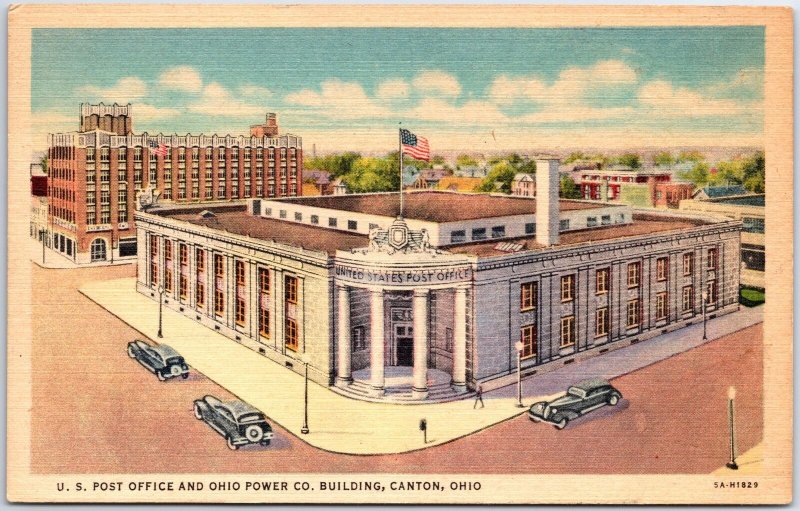 VINTAGE POSTCARD U.S. POST OFFICE AND OHIO POWER COMPANY BUILDING CANTON OHIO 30