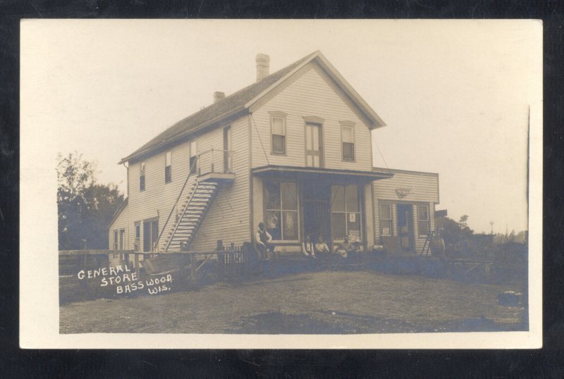 RPPC BASSWOOD WISCONSIN GENERAL STORE AZO VINTAGE REAL PHOTO POSTCARD