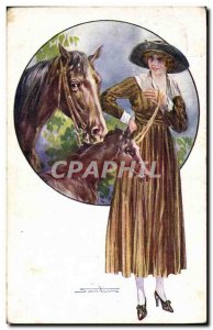 Old Postcard Woman Riding Equestrian Horse