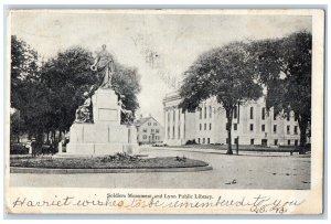 1906 Soldiers Monument and Lynn Public Library Lynn Massachusetts MA Postcard