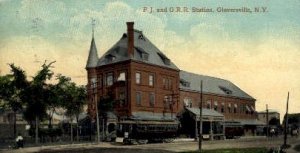 F.J.&G.R.R. Station, Gloversville, NY, USA Railroad Train Depot 1908 crease l...