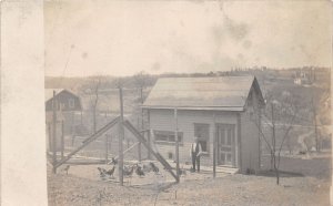 J43/ Interesting RPPC Postcard c1910 Chicken Farmers Shed Farmer Man 11