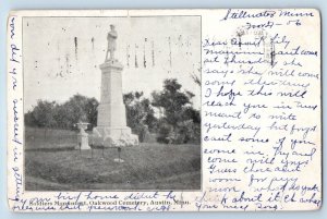 Austin Minnesota Postcard Soldiers Monument Oakwood Cemetery Scene 1906 Vintage