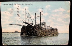 Vintage Postcard 1910 Steamboat loaded with cotton, New Orleans, Louisiana (LA)