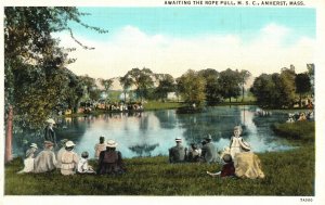 Vintage Postcard 1930's MSC Amherst Massachusetts MA Awaiting The Rope Pull