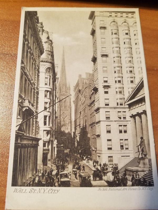 Antique Wall St. N.Y. City Postcard No. 306, National Art Views Co N.Y. City