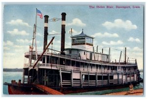 Davenport Iowa IA Postcard Helen Blair Steamer Cruise Ship 1911 Antique Vintage