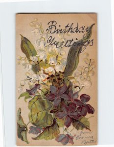 Postcard Birthday Greetings with Flowers Embossed Art Print