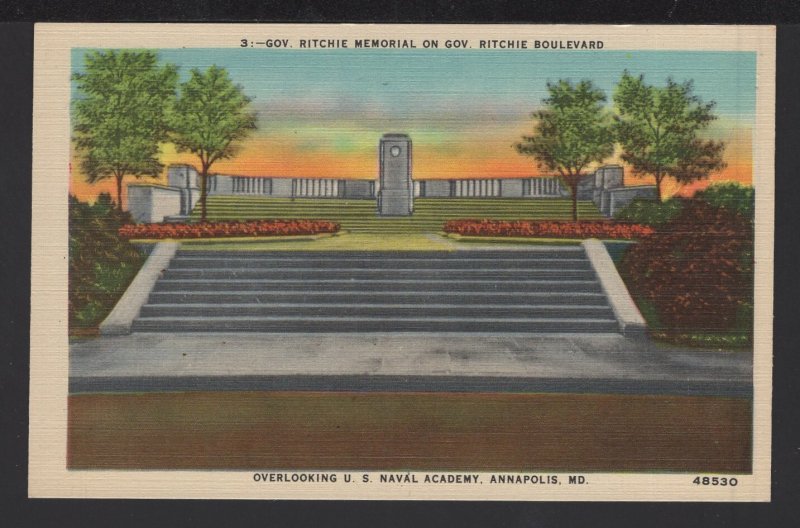 Maryland ANNAPOLIS Gov. Ritchie Memorial on Ritchie Boulevard ~ Linen