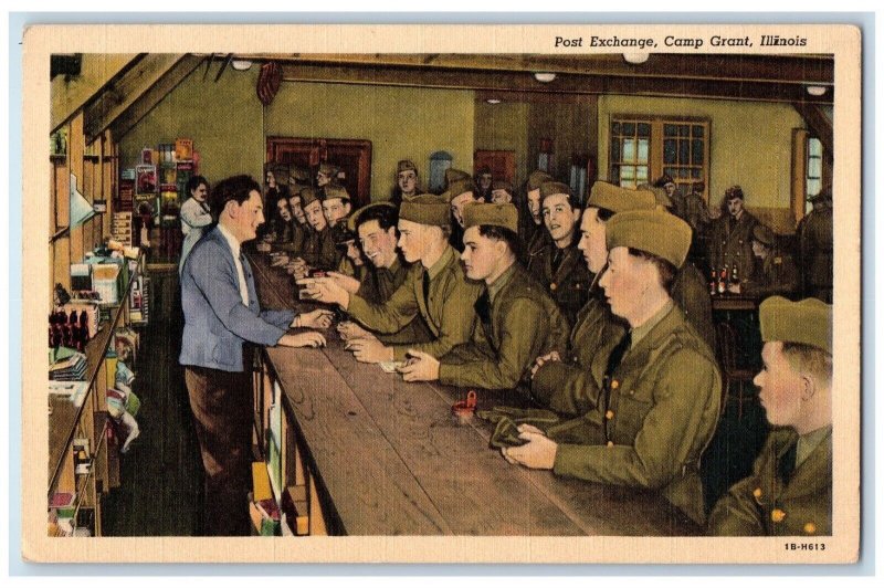 c1940 Post Exchange Bar Army Soldier Camp Grant Rockford Illinois IL Postcard 