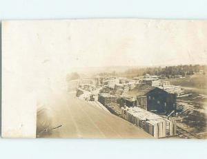 c1910 rppc forestry OVERHEAD VIEW OF STACKED LUMBER AND LUMBERYARD HM0497