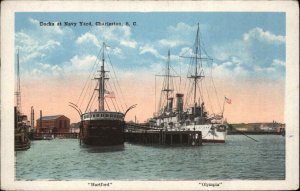 Charleston South Carolina SC Navy Yard Docks Vintage Postcard