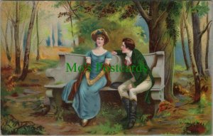 Romance Postcard - Loving Couple Sat on a Park Bench  RS27902