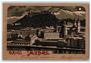 1901 Greetings from Salzburg Austria Moonlight Scene Antique Postcard