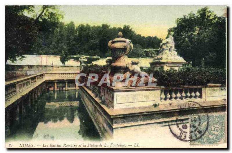 Postcard Old Nimes Romans Basins and the statue of the Fountain