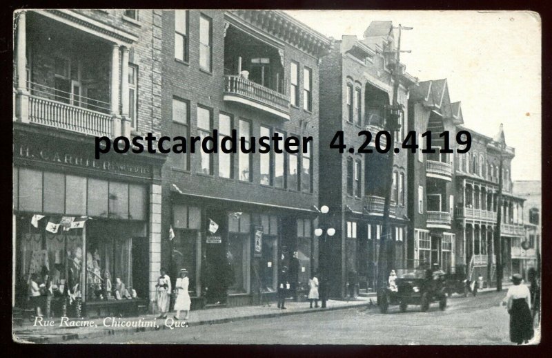 h3903 - CHICOUTIMI Quebec Postcard 1910s Rue Racine. Stores by de Moor