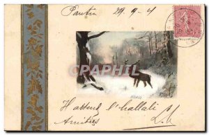 Animals - Deer - Buck - Deer in Winter Scene - Relief Argente - Old Postcard