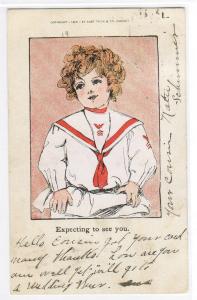 Expecting To See You Child Sailor Uniform 1908 postcard
