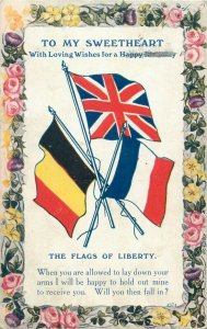 Patriotic series British birthday greetings postcard - The Flags of Liberty