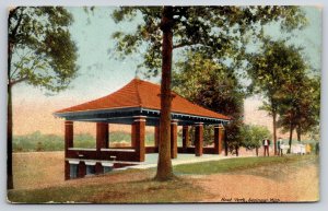 Saginaw Michigan~Hoyt Park Shelter Near Lake Scene~People Walking~c1910 Postcard