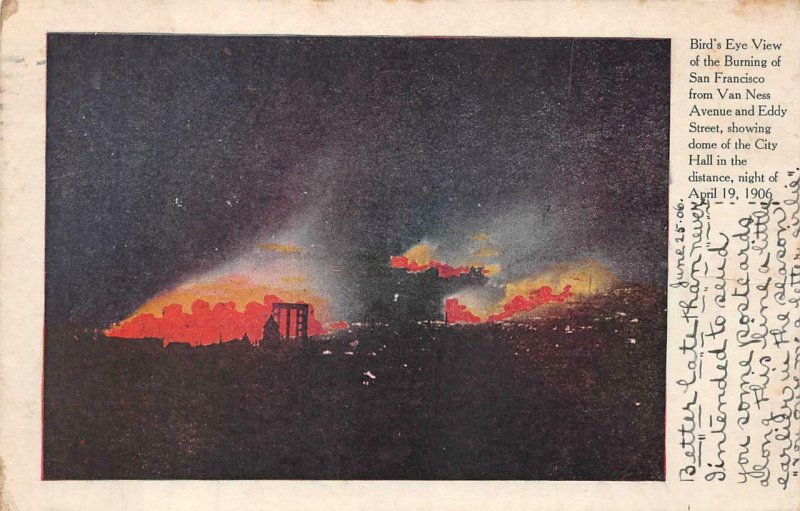 SAN FRANCISCO CALIFORNIA EARTHQUAKE DISASTER USA TO CANADA POSTCARD 1906