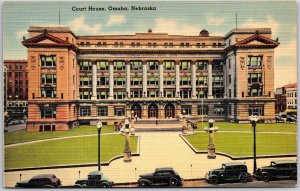 Courthouse Omaha Nebraska NB Front Building Green Lawn Postcard