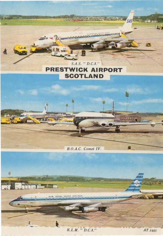 BOAC Plane s at Prestwick Airport Scotland 1970s Postcard