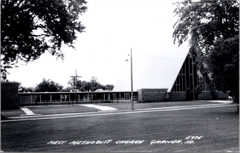 Real Photo Postcard First Methodist Church in Garner, Iowa