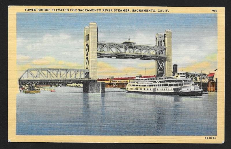 Tower View Raised for Steamer Sacramento CA Unused c1943