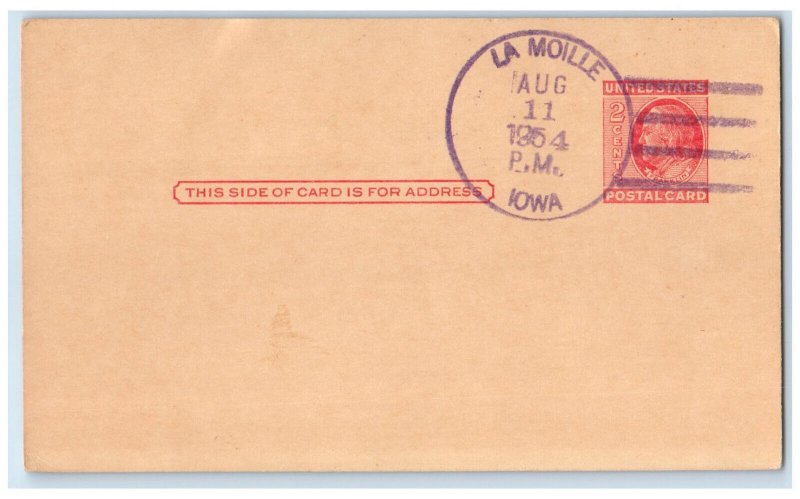 1954 La Moille Iowa IA Unposted Antique United States 2 Cents Stamp Postal Card