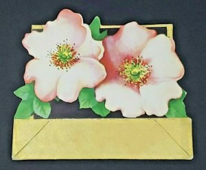 Vintage Die Cut Folding Self Standing Place Cards Floral Pink Flowers