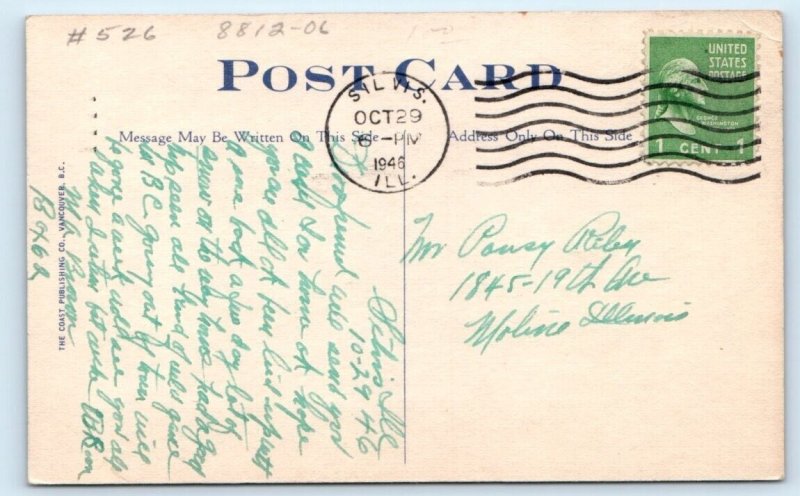 C.P.R. Banff Springs Hotel and Bow Valley CANADA 1946 Linen Postcard