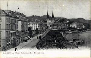 CPA AK LUZERN Quais Schwitzerhof und National SWITZERLAND (705236)