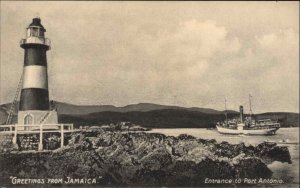 Port Antonio Jamaica Lighthouse Cruise Ship Steamer c1910 Vintage Postcard