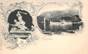 GRUSS STANSSTRAD MIT STANSERHORN SWITZERLAND SHIP POSTCARD (c. 1900)