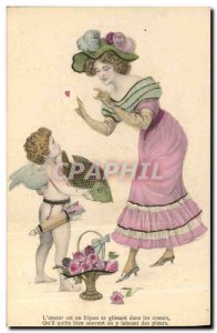 Old Postcard Fantasy Illustrator Woman Angel Fish L & # 39amour is a knave