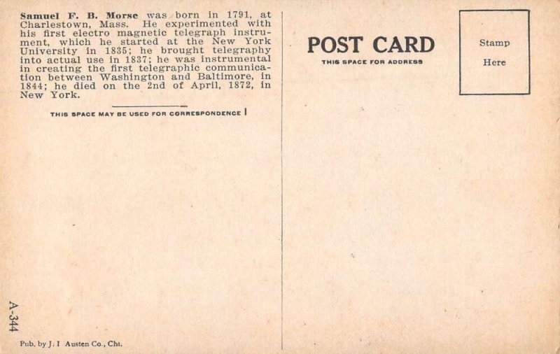 Samual FB Morse Telegraph Vintage Postcard AA55752