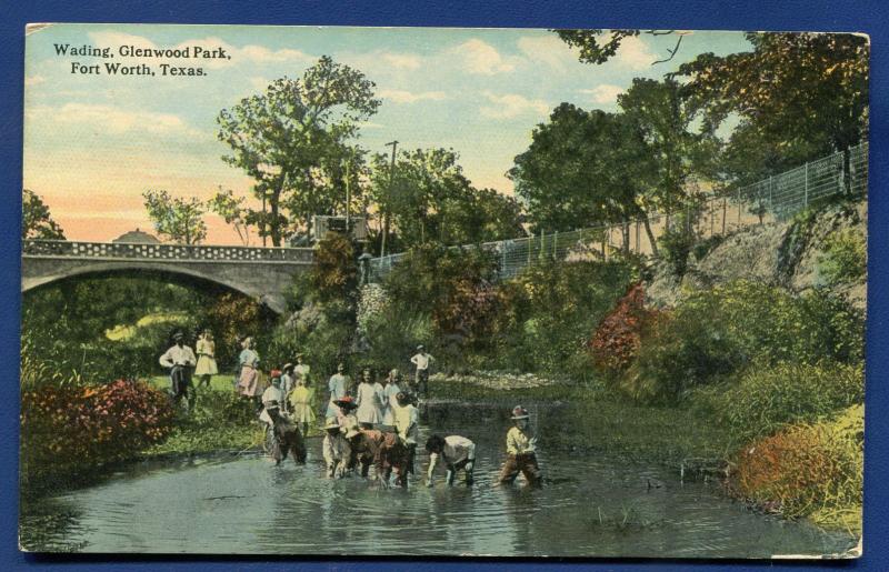[SOLD] Fort Worth Texas tx Wading Glenwood Park 1910s postcard