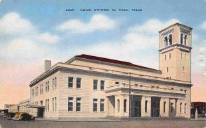 Union Station Railroad Depot El Paso Texas 1940s linen postcard