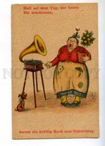 240231 Fat Woman w/ Gramophone by WS Vintage COMIC postcard