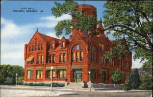 Augusta Georgia GA City Hall c1930s-40s Linen Postcard