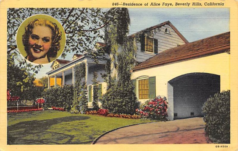 Residence of Alice Faye Beverly Hills, California USA View Postcard Backing 
