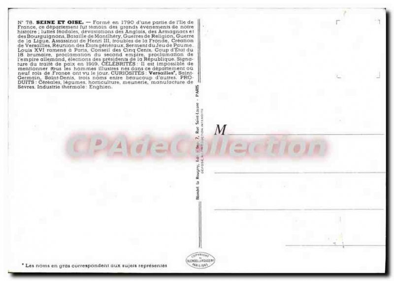 Postcard Modern Seine and Oise