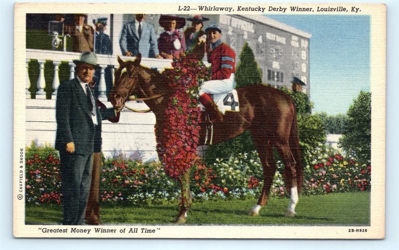 Postcard KY Louisville Kentucky Derby Winner Horse Whirlaway D21