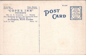 Postcard Cope's Inn Rockingham NC