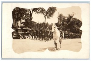 c1910's Military Parade Car Horse Cedar Rapids Iowa IA RPPC Photo Postcard