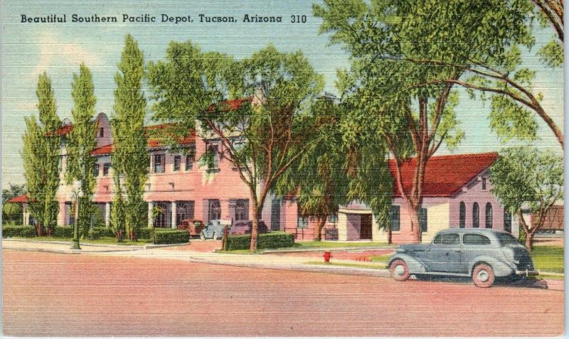 TUCSON, AZ Arizona  SOUTHERN PACIFIC RAILROAD DEPOT  c1940s   Linen   Postcard